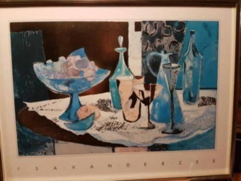 Litho Isa van der Zee flessen en fruitschaal, Antiek en Kunst, Ophalen