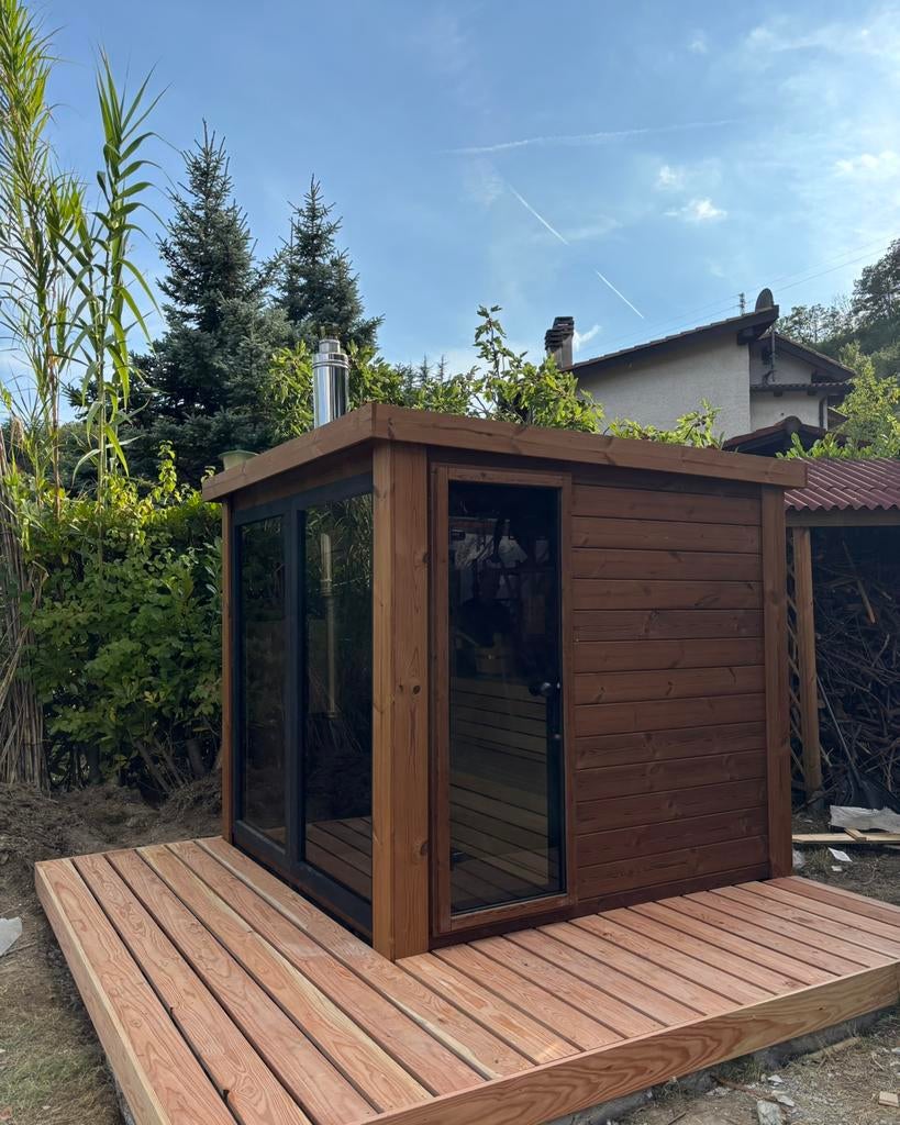 Thermowood Buitensauna tuinsauna sauna maatwerk, Sport en Fitness, Sauna, Ophalen of Verzenden, Nieuw, Fins of Traditioneel, Complete sauna