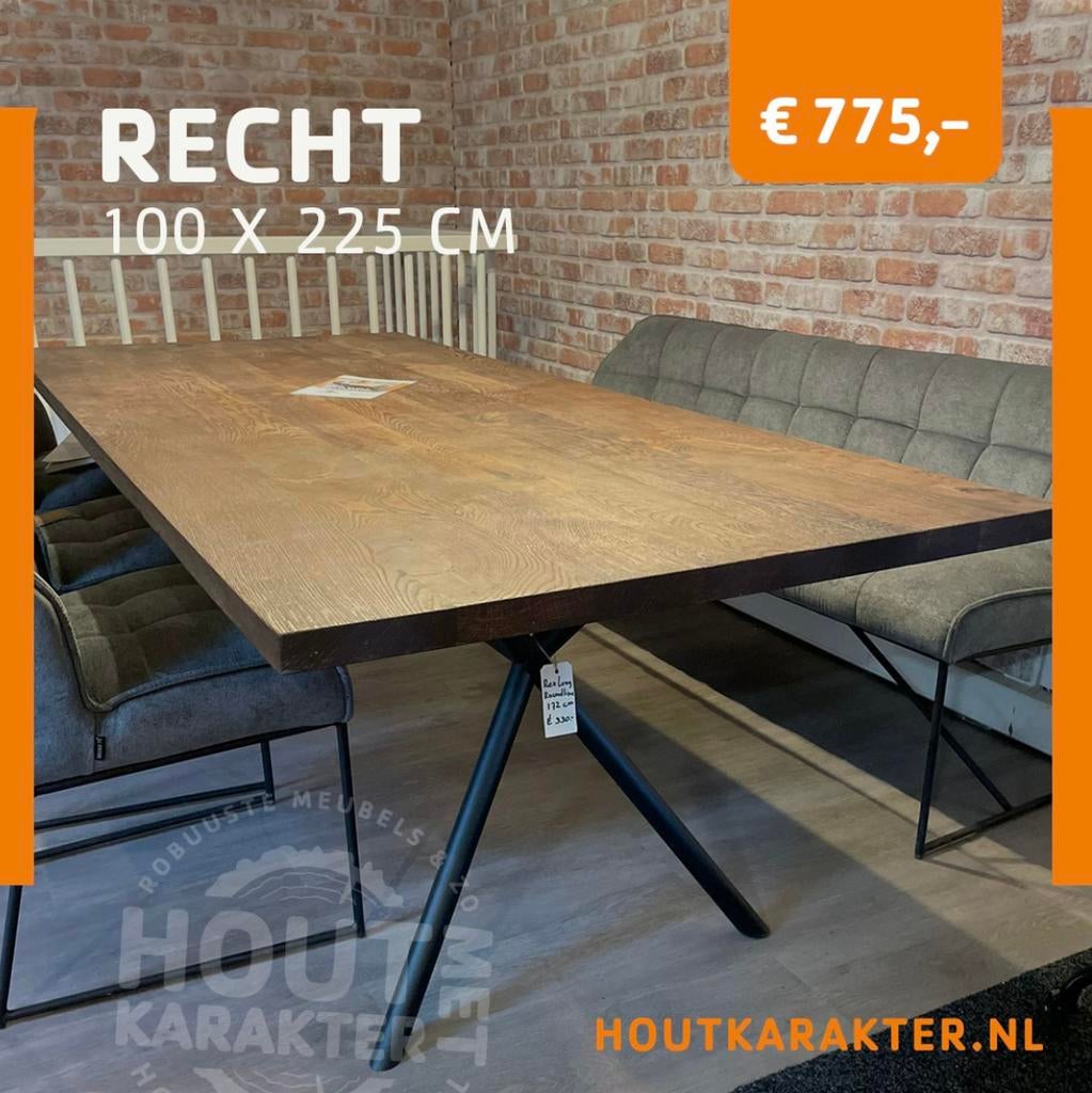 Massief eikentafel recht 100x225cm geborsteld en behandeld, Ophalen, Vijf personen of meer, Ovaal, Nieuw