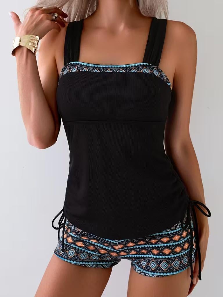 Tankini met pijpjes zwart etnoprint 38 40 42 44 bikini, Ophalen of Verzenden, Nieuw, Zwart, Bikini