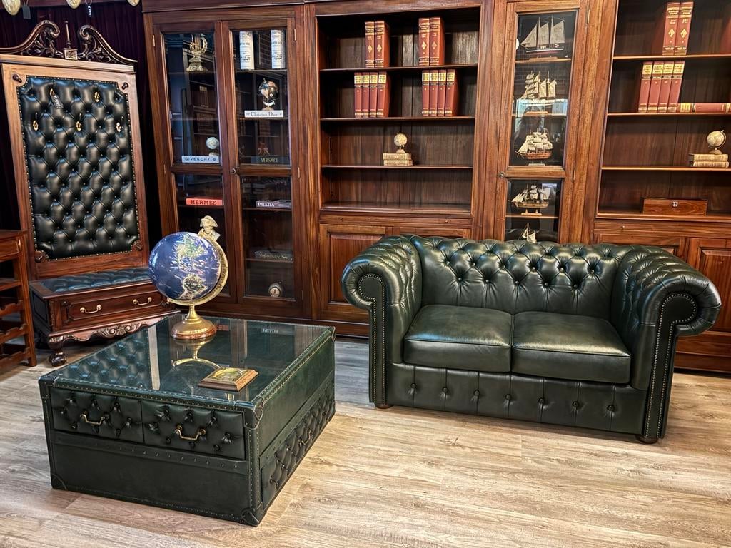 Chesterfield salontafel groen leer, Huis en Inrichting, Banken | Bankstellen, Ophalen, Info@chesterfieldjunkie.nl, Zo goed als nieuw