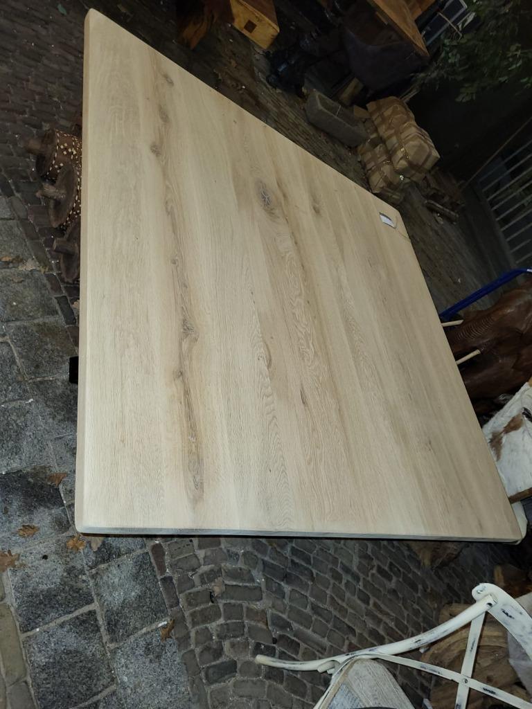 Eettafel, vierkant 1.40 x 1.40 m, massief eiken, Glas, Vierkant, Nieuw, Ophalen of Verzenden