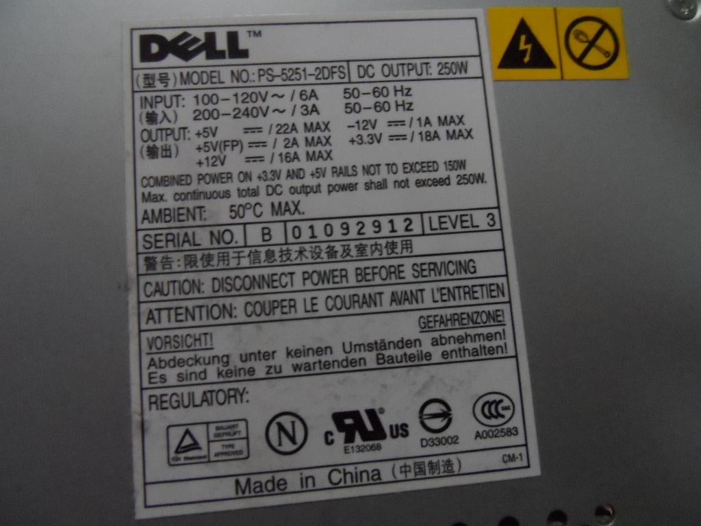 Dell power supply PS-5251-2DFS 250 Watt, Ophalen of Verzenden, Gebruikt