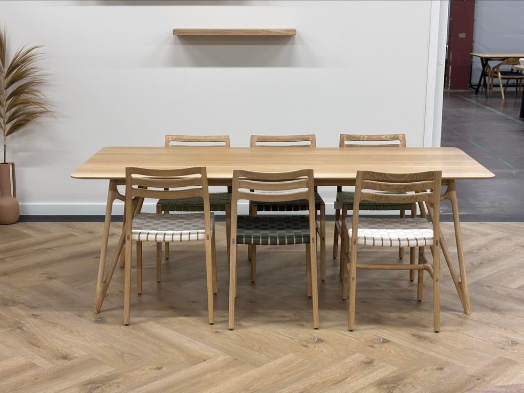 Eiken tafel incl. stoelen 220x90cm, Ophalen, Vijf personen of meer, Rechthoekig, 50 tot 100 cm