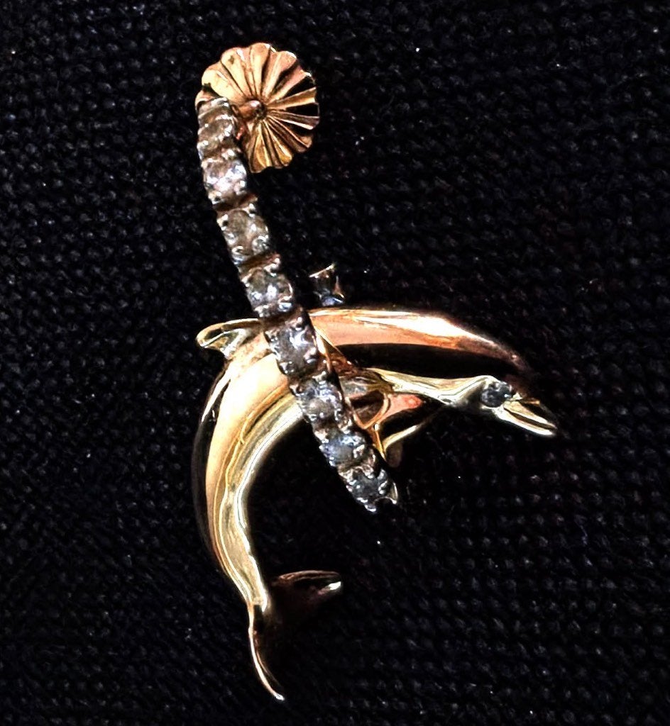 gouden oorbel 14 krt 585 dolfijnen, Sieraden, Tassen en Uiterlijk, Oorbellen, Ophalen, Goud, Goud, Hangers