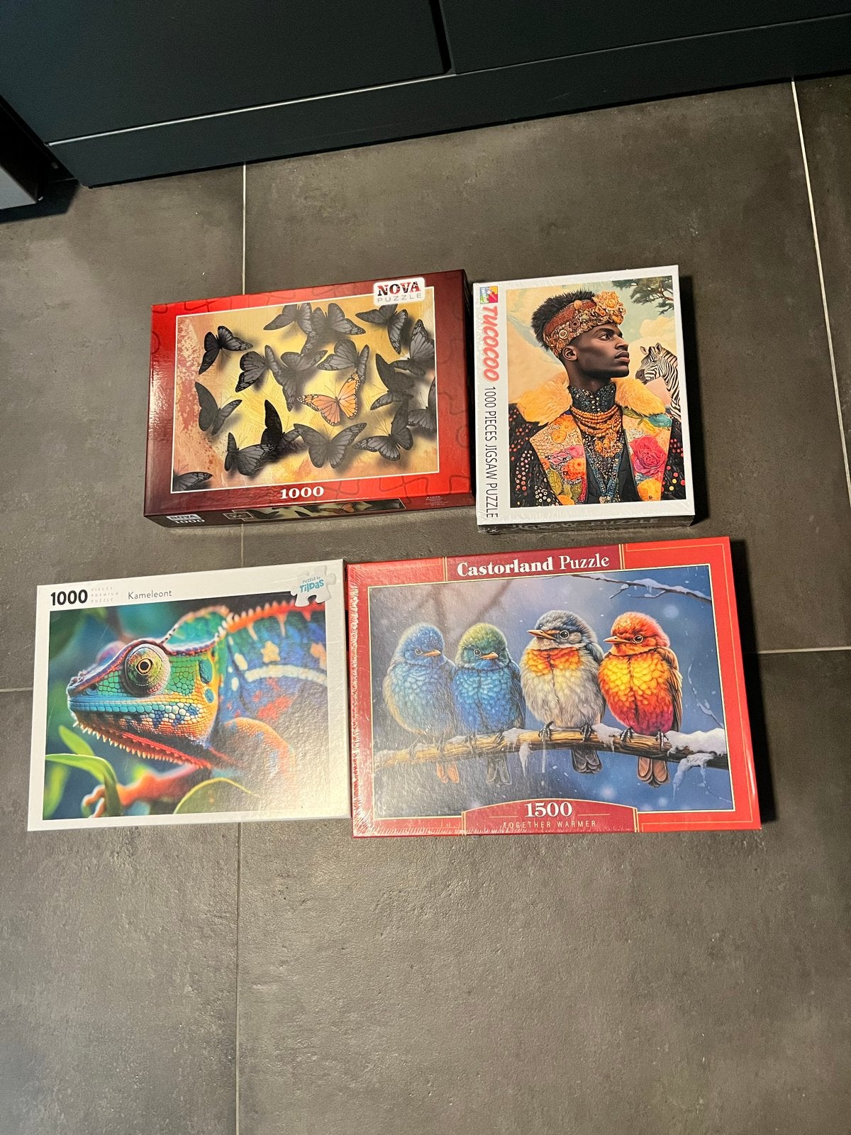 4 Legpuzzels te koop - Kastopruiming, Ophalen of Verzenden, 500 t/m 1500 stukjes, Gebruikt, Legpuzzel