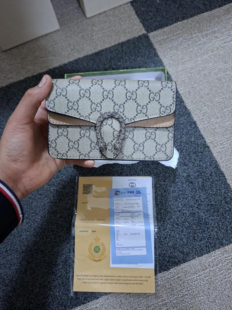 Gucci Dionysus GG Supreme Super Mini Tas, Ophalen of Verzenden, Zo goed als nieuw, Beige, Schoudertasje