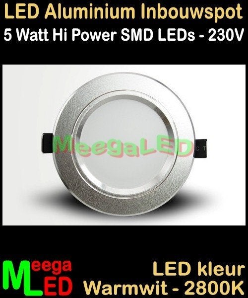 LED aluminium inbouwspot downlight 5 Watt Warmwit - 5 stuks, Huis en Inrichting, Lampen | Spots, Overige materialen, Nieuw, Overige fittingen