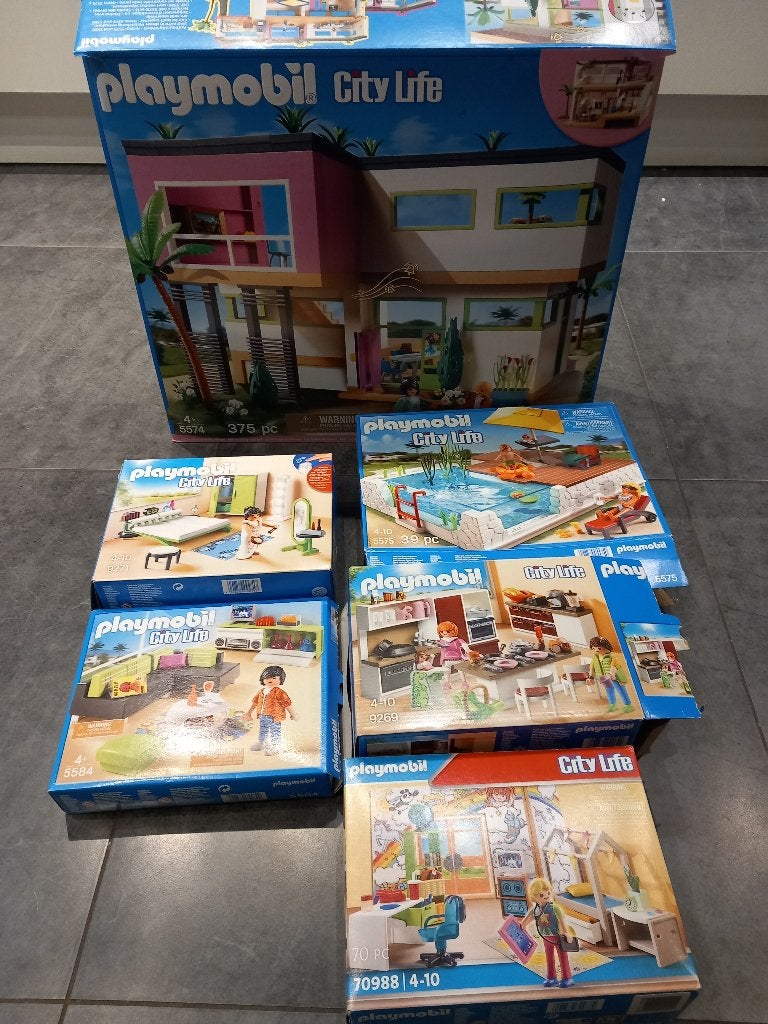 Playmobil 5574, 5575, 5584, 9269, 9271, 70988 luxe villa, Gebruikt, Gebouw, Complete set, Ophalen of Verzenden