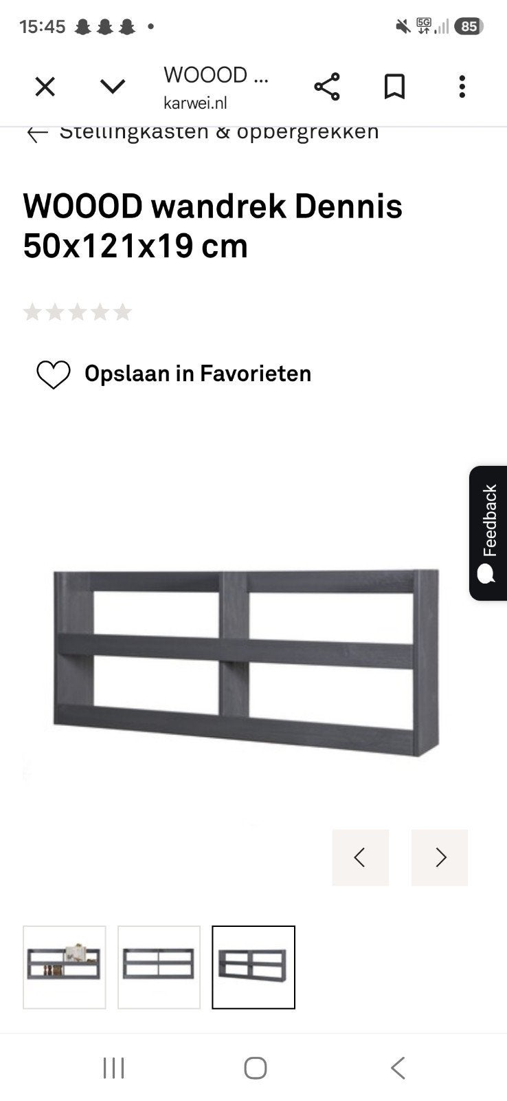 WOOOD wandrek Dennis - Grijs - 50x121x19 cm, Ophalen, Met plank(en), 100 tot 150 cm, Zo goed als nieuw