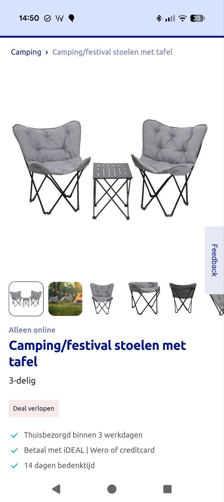 Camping/festival stoelen met tafel (3-delig), Ophalen of Verzenden