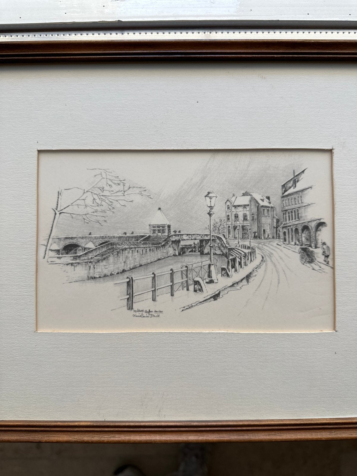 Ingelijste tekening van Maastricht, Antiek en Kunst, Kunst | Tekeningen en Foto's, Ophalen, Tekening, Pentekening, Ingelijst
