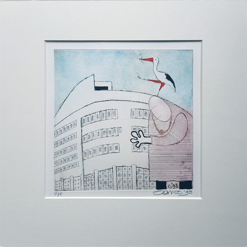Haags Stadhuis 1/75 - Kunstenaar: Gerrit Albers, Handgekleurd, Stadsgezicht, 35 cm, Ophalen of Verzenden