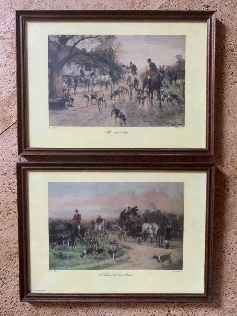 Vintage Jachttafereel Prints 2 stuks George Wrights, Gebruikt, Ophalen of Verzenden, 1940 tot 1960, Dier