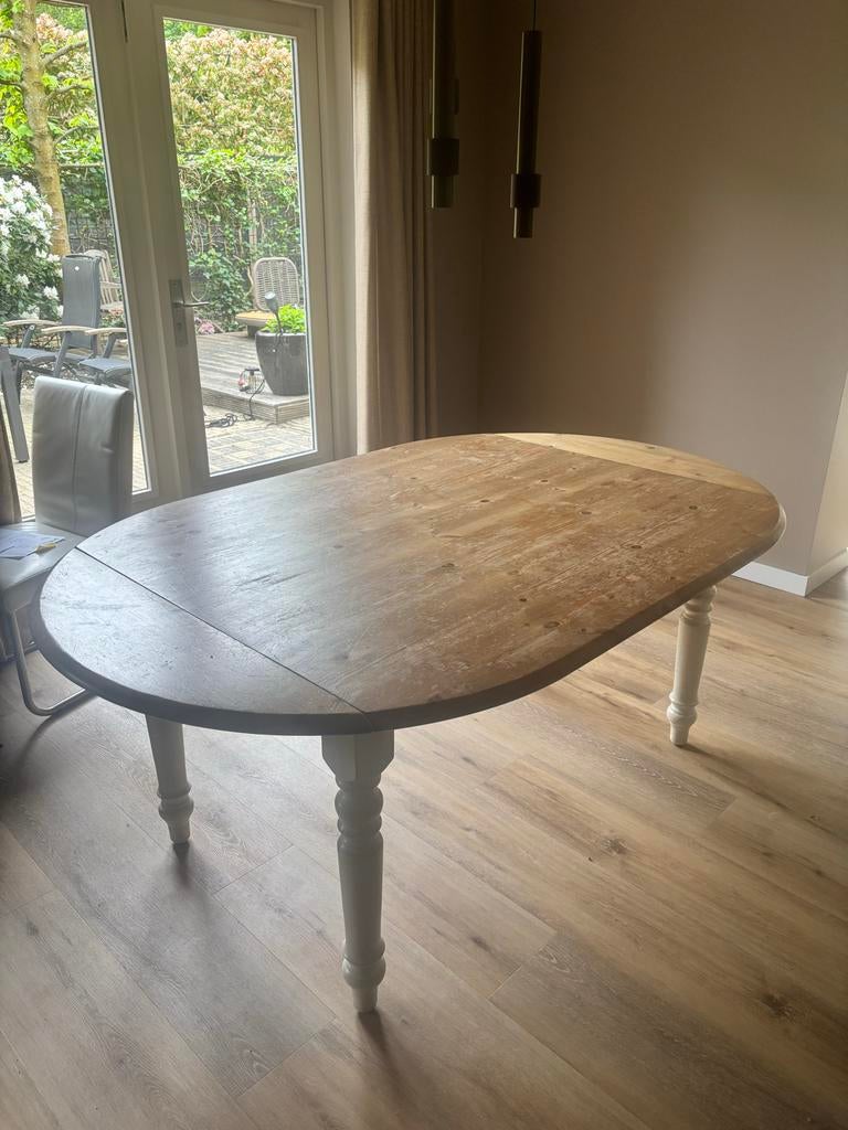Ovale eettafel uitschuifbaar - massief hout, Huis en Inrichting, Tafels | Eettafels, Gebruikt, 100 tot 150 cm, Vier personen, Ovaal
