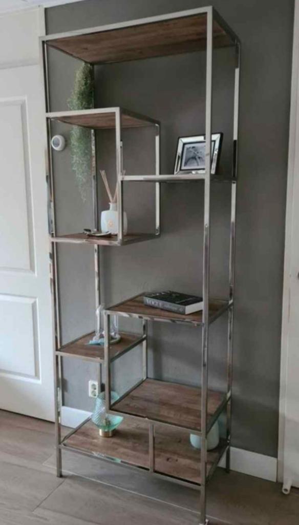 Moderne Boekenkast met Industriële Look, Huis en Inrichting, Overige houtsoorten, Met plank(en), 200 cm of meer, Industrieel, Modern