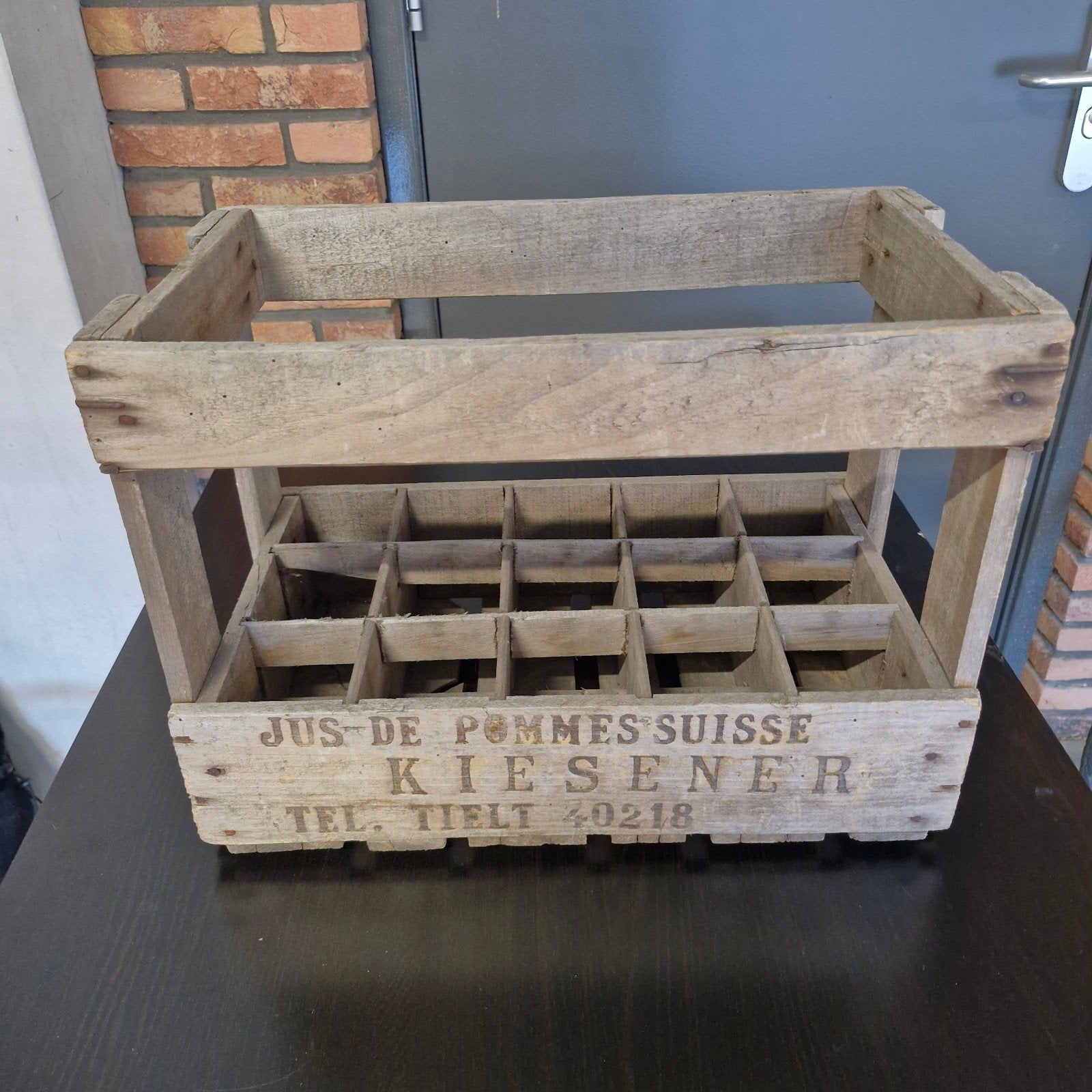 Vintage Brocante Houten Flessenkrat - Kiesener Jus de Pommes, Ophalen