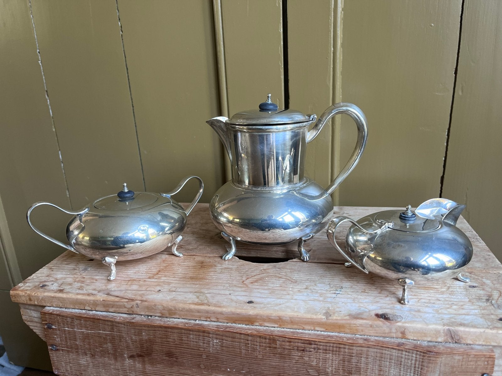Antiek Verzilverd Koffie- en Theeservies (3-delig), Antiek en Kunst, Ophalen of Verzenden, Zilver
