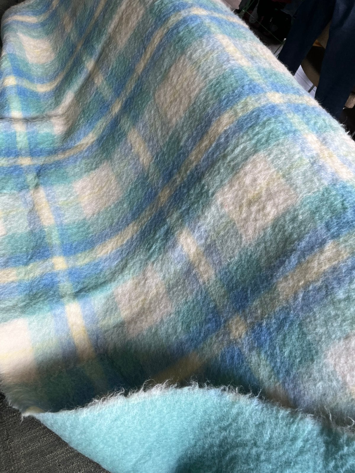 Hele fijne zacht wollen deken van Meteor, geruit blauw, Huis en Inrichting, Ophalen of Verzenden, Gebruikt