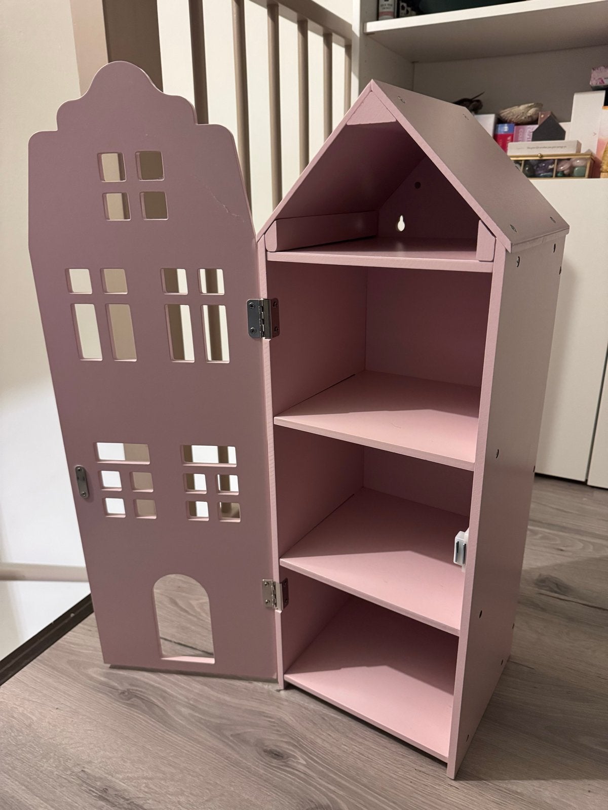 Grachtenpand Boekenkastje - Roze Houten Poppenhuis Kast, Ophalen of Verzenden, Gebruikt, Kast