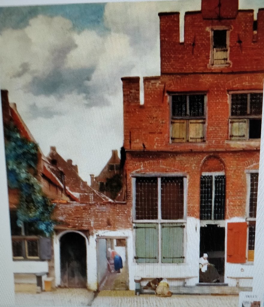 Canvas doek Het straatje van Vermeer, Meerkleurig, 60 cm, Ophalen of Verzenden, 50 cm