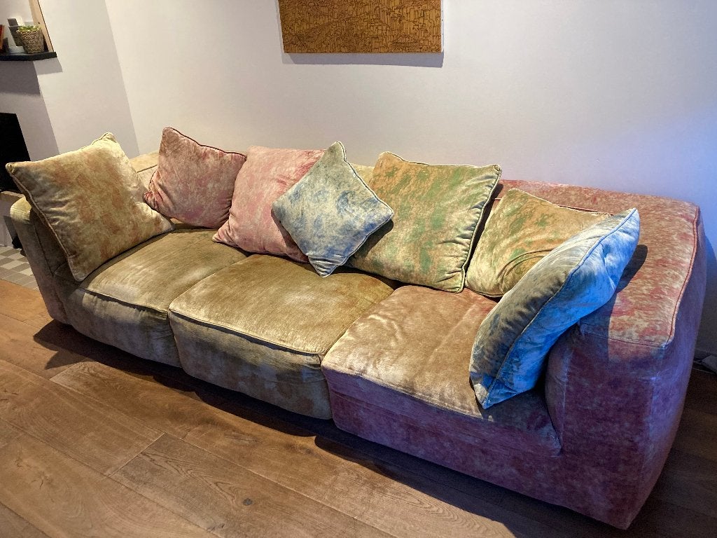 Eclectische Designbank | Vintage Look | Gemêleerd Fluweel, Ophalen, 250 tot 300 cm, Gebruikt, 100 tot 125 cm