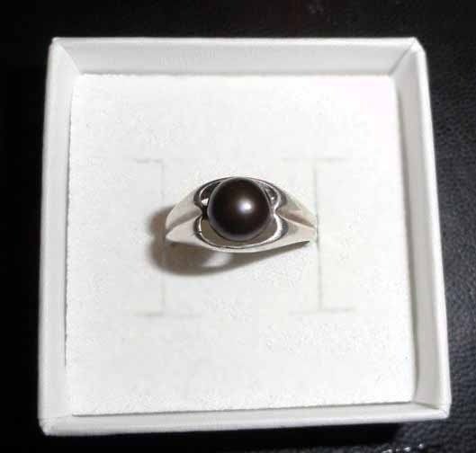 Ring Zilver 835 grijze parel, Gebruikt, Ophalen of Verzenden, 17 tot 18, Dame