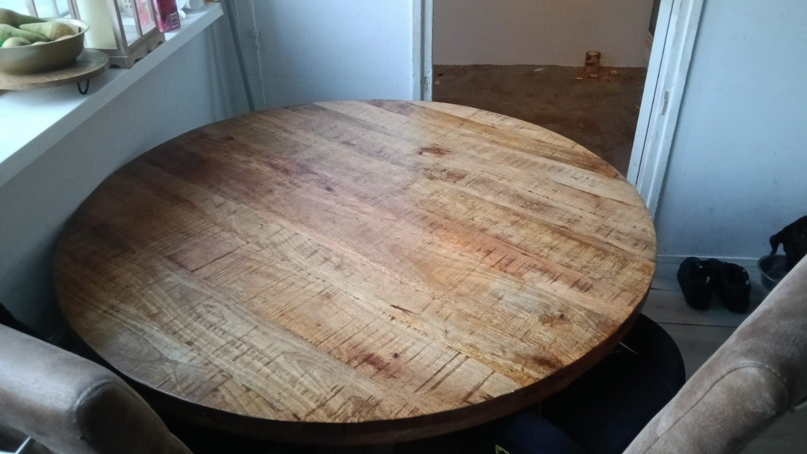 Ronde mangohouten eettafel, Huis en Inrichting, Tafels | Eettafels, Gebruikt, Rond, Industrieel, Modern, Vier personen