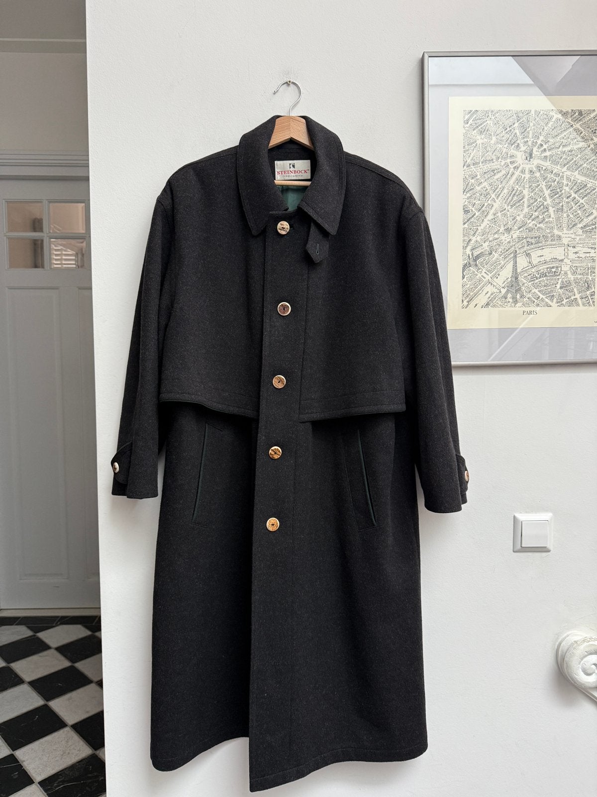 Vintage Lodenfrey loden jas antraciet wol kasjmier, maat 52, Ophalen of Verzenden, Zo goed als nieuw, Maat 52/54 (L), Grijs