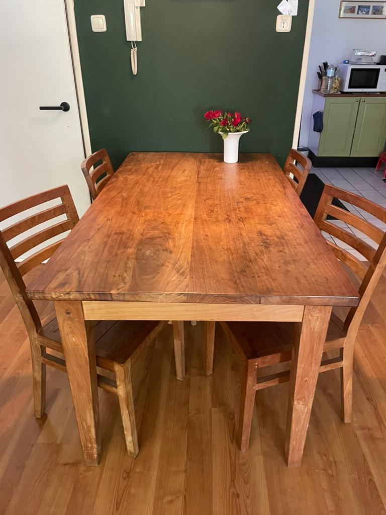 Teak houten stoelen 4 st., Ophalen, Gebruikt, Rechthoekig, 50 tot 100 cm