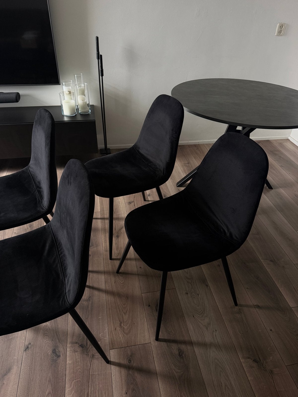 4 fluwelen stoelen, Ophalen, Gebruikt, Zwart, Vier