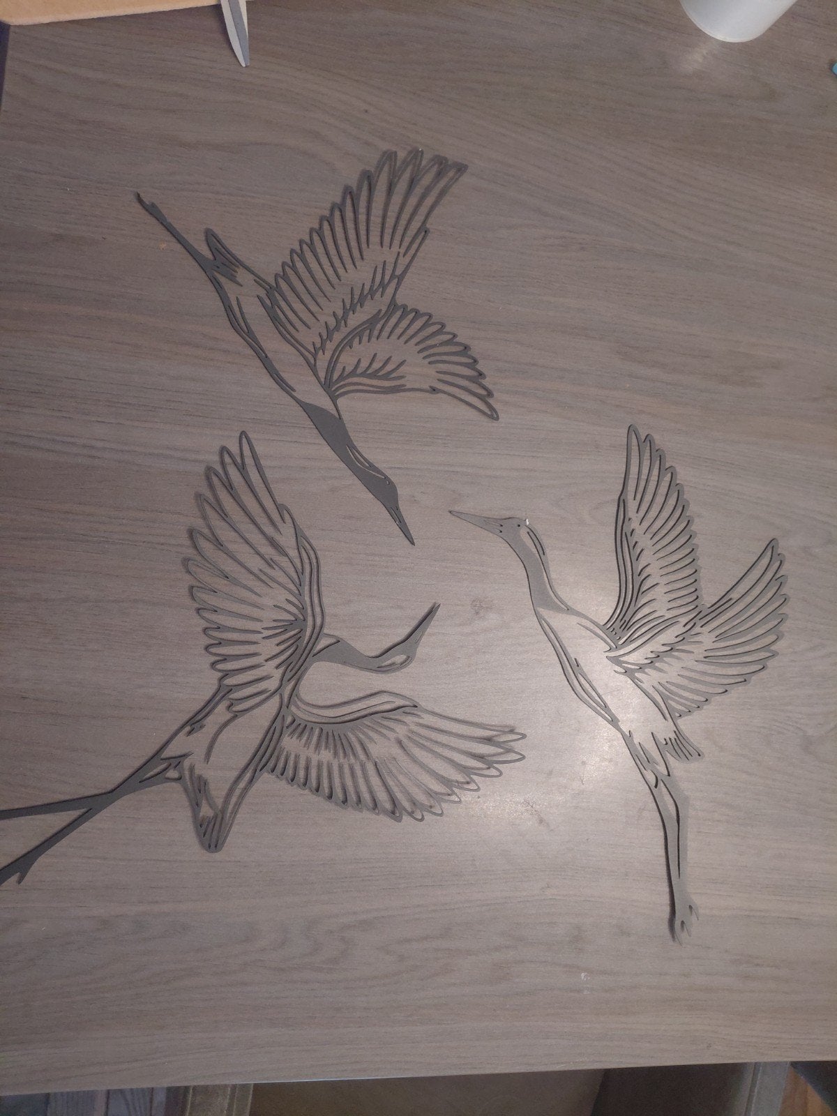 3 Metalen Kraanvogels Muurdecoratie, Metaal, Wandsculptuur, Verzenden, Zwart