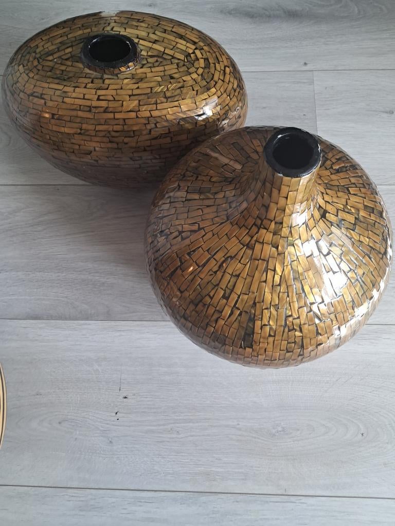 Set van twee gouden stenen mozaïek vazen in goede staat, Antiek en Kunst, Ophalen