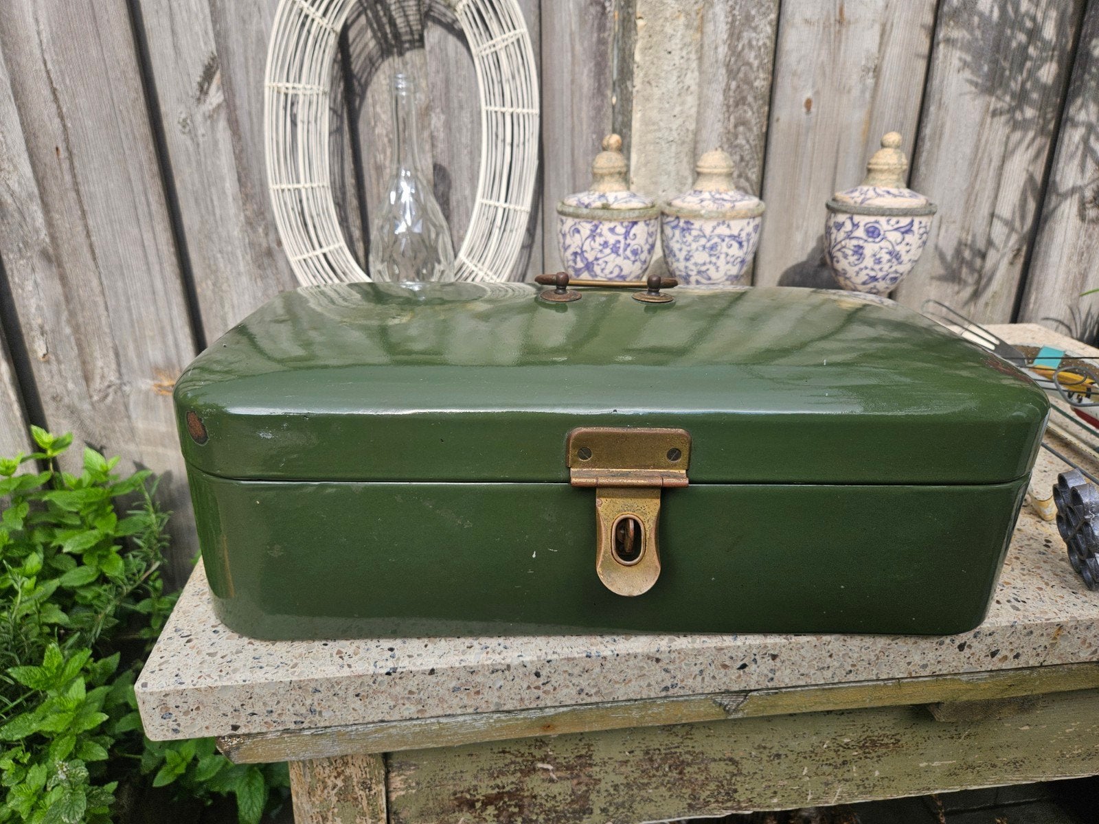 Emaille brooddoos & brocante keukengerei set, Antiek en Kunst, Ophalen of Verzenden