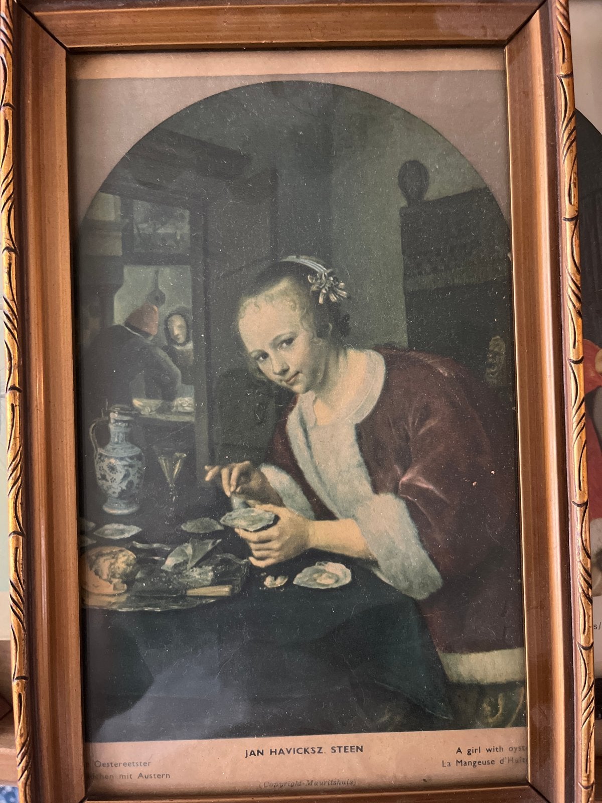 Reproductie 'Oestereetster' van Jan Havicksz. Steen, Achter glas, Portret of Personen, Ophalen of Verzenden, Klassiek