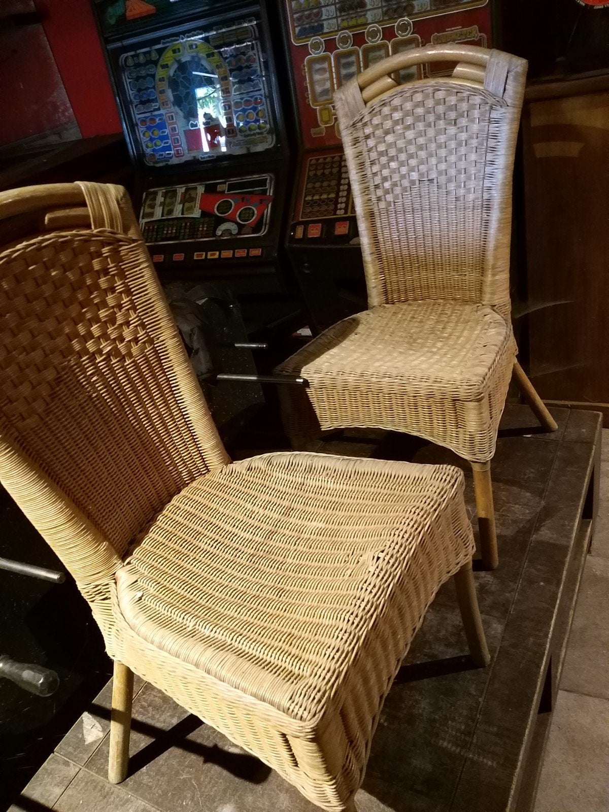 Rotan stoel - Vintage rieten eetkamerstoel, Huis en Inrichting, Ophalen, Gebruikt, Twee, Bruin