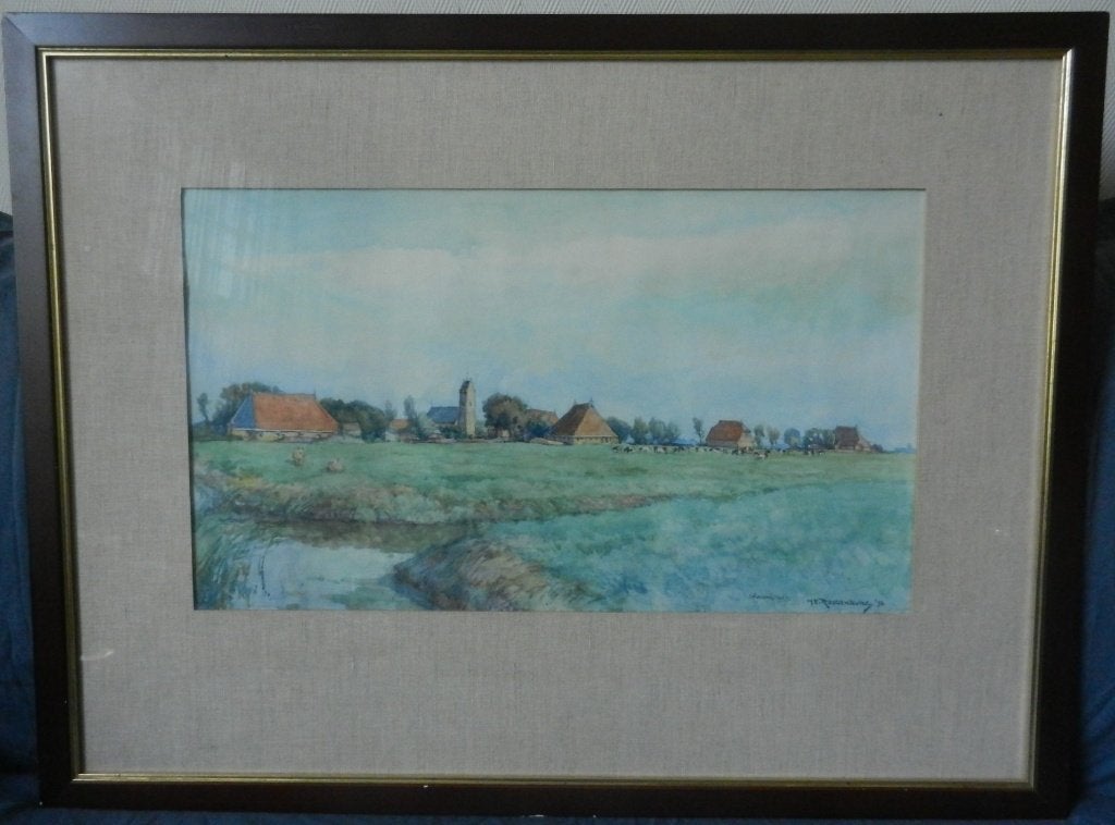 Grote aquarel Gezicht op Schaard HE Roodenburg 1972 hxb33x57, Antiek en Kunst, Nederlandse school, Ophalen of Verzenden, Gesigneerd