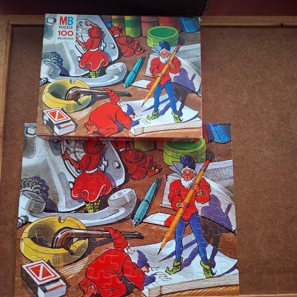 Pinkeltje puzzel MB, Ophalen of Verzenden, Minder dan 500 stukjes, Zo goed als nieuw, Legpuzzel