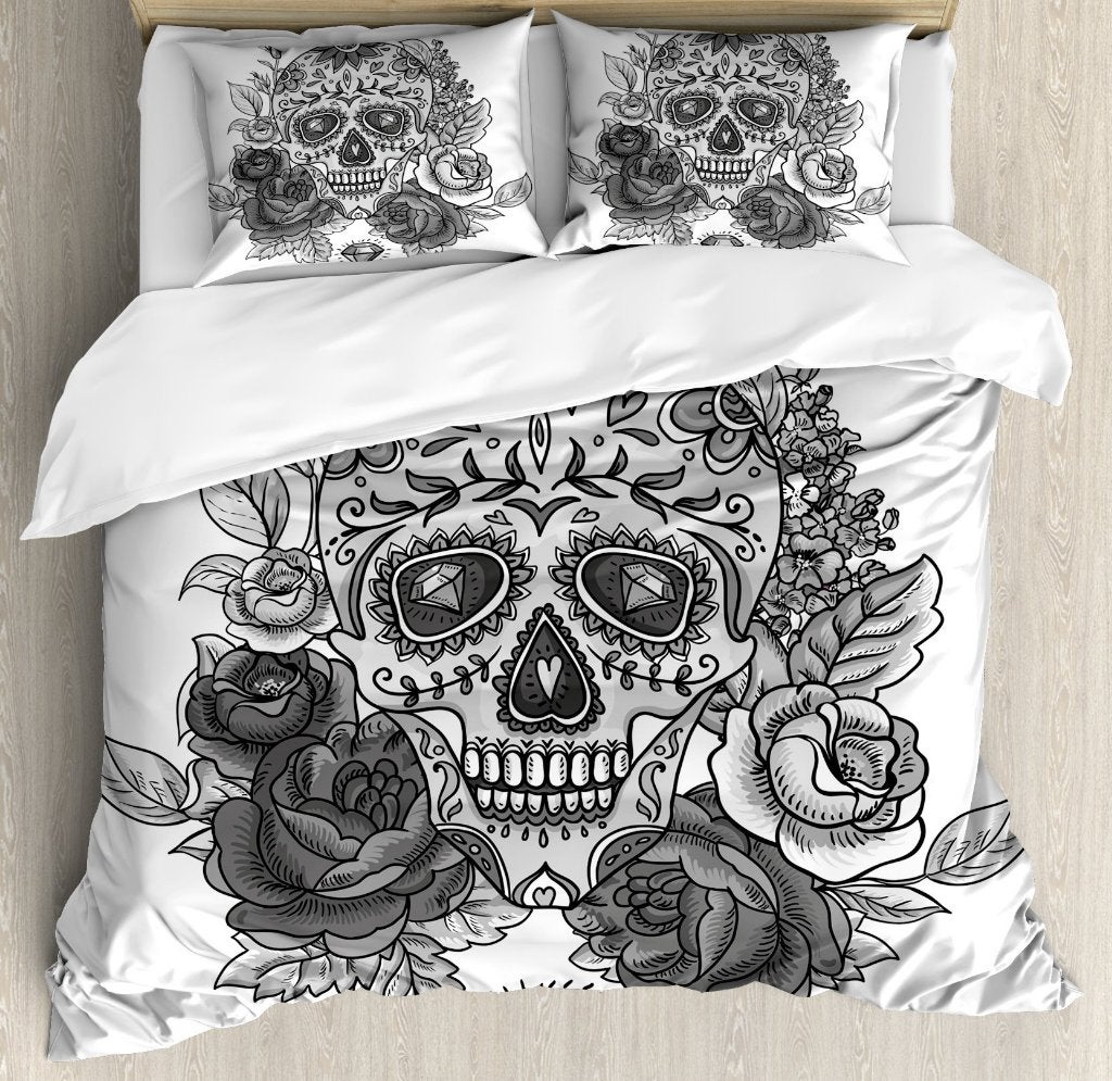 Zwart Wit Sugar Skull Dekbedovertrek / Skull Doodshoofd, Overige kleuren, Dekbedovertrek, Nieuw, Overige maten