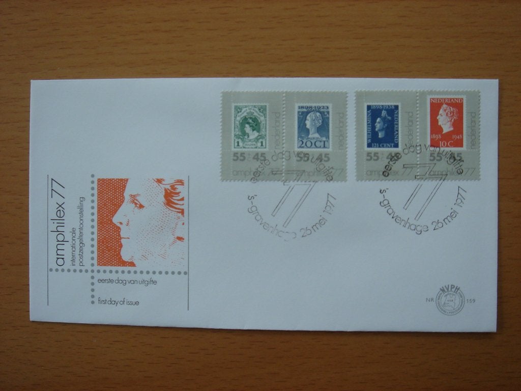 NVPH E159  1e Dag-enveloppe Postzegeltentoonst.Amphilex '77, Ophalen of Verzenden, Onbeschreven, Nederland