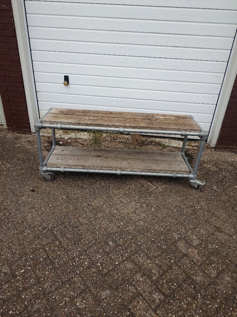 Tafels van steigerbuizen --- 4 x, Ophalen, Gebruikt, 150 tot 200 cm, Rechthoekig