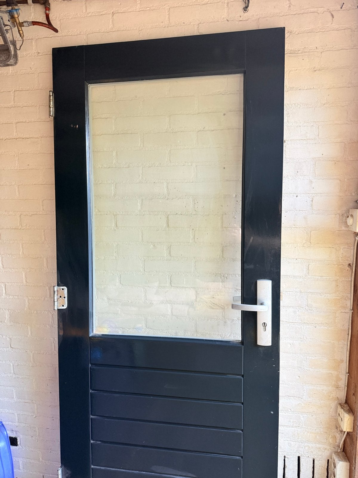 Buitendeur met glas, zwart/wit, Ophalen, Gebruikt, 80 tot 100 cm, Buitendeur