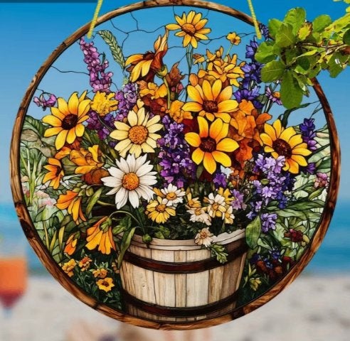 Raamhanger houten vat met Bloemen, Ophalen of Verzenden, Nieuw