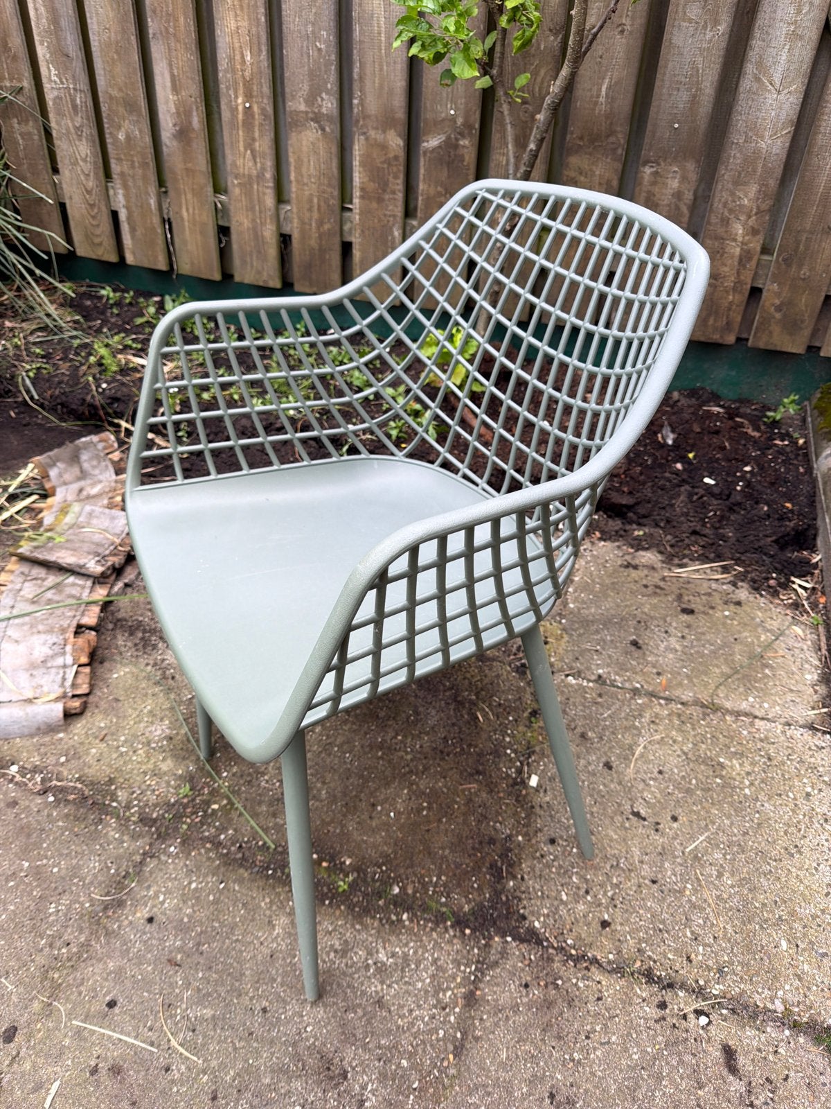 4 Kwantum tuinstoelen groen met webbing, gebruikt, Ophalen, Gebruikt, Kunststof