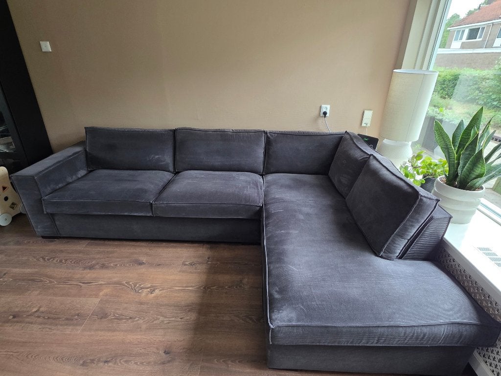 Woood hoekbank ribstof, Huis en Inrichting, Banken | Bankstellen, Ophalen, 250 tot 300 cm, Hoekbank, Zo goed als nieuw