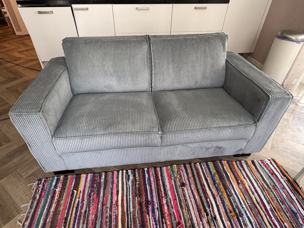 Bank, Ophalen, Gebruikt, Ribcord stoffen, ijsblauwe bank, 150 tot 200 cm