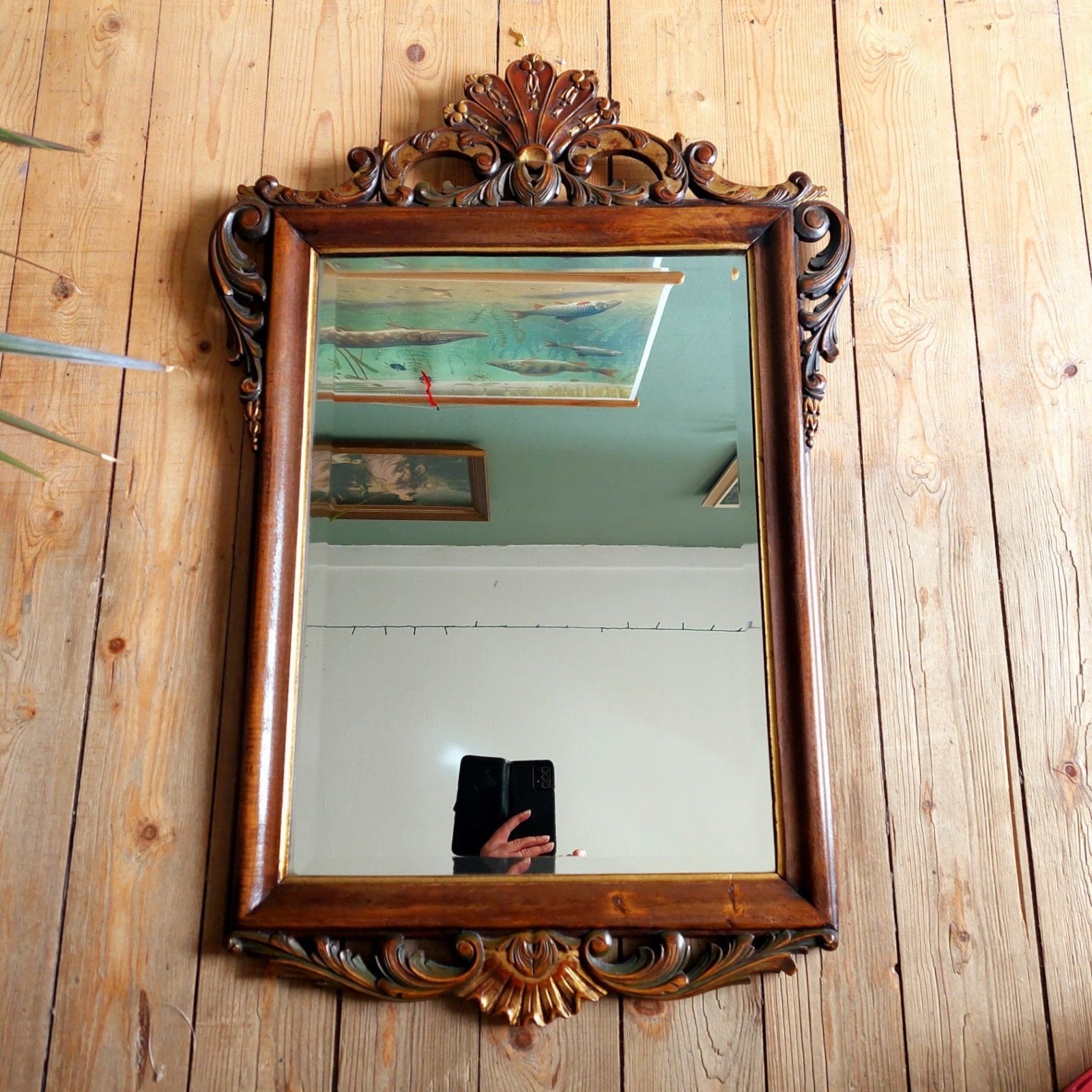Lucky Vintage grote Antieke Franse spiegel facet geslepen, Antiek en Kunst, Ophalen, Rechthoekig