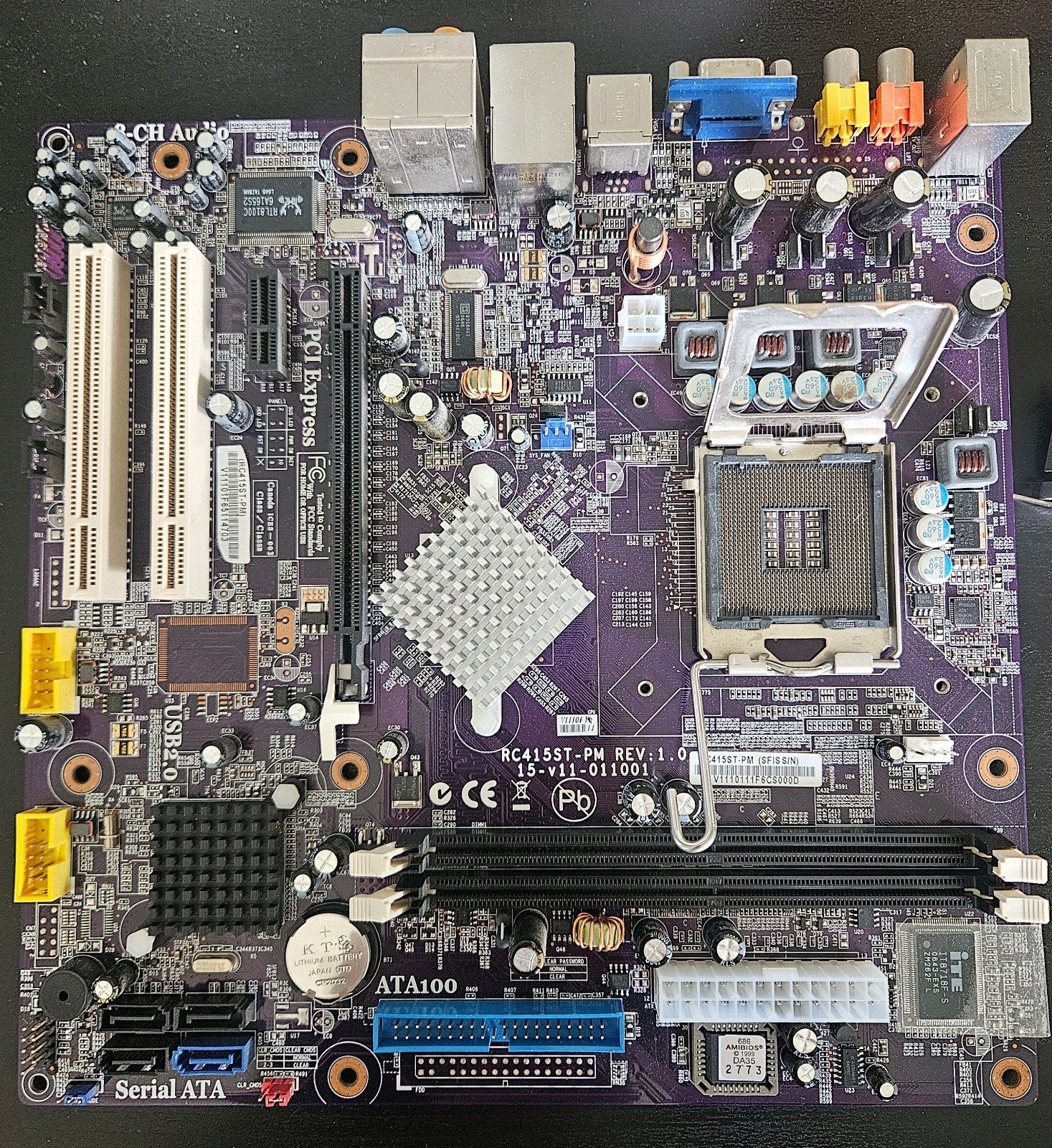 ECS RC415ST-PM Rev. 1.0 LGA775 DDR2 moederbord – ongetest, Ophalen of Verzenden, DDR2, LGA775