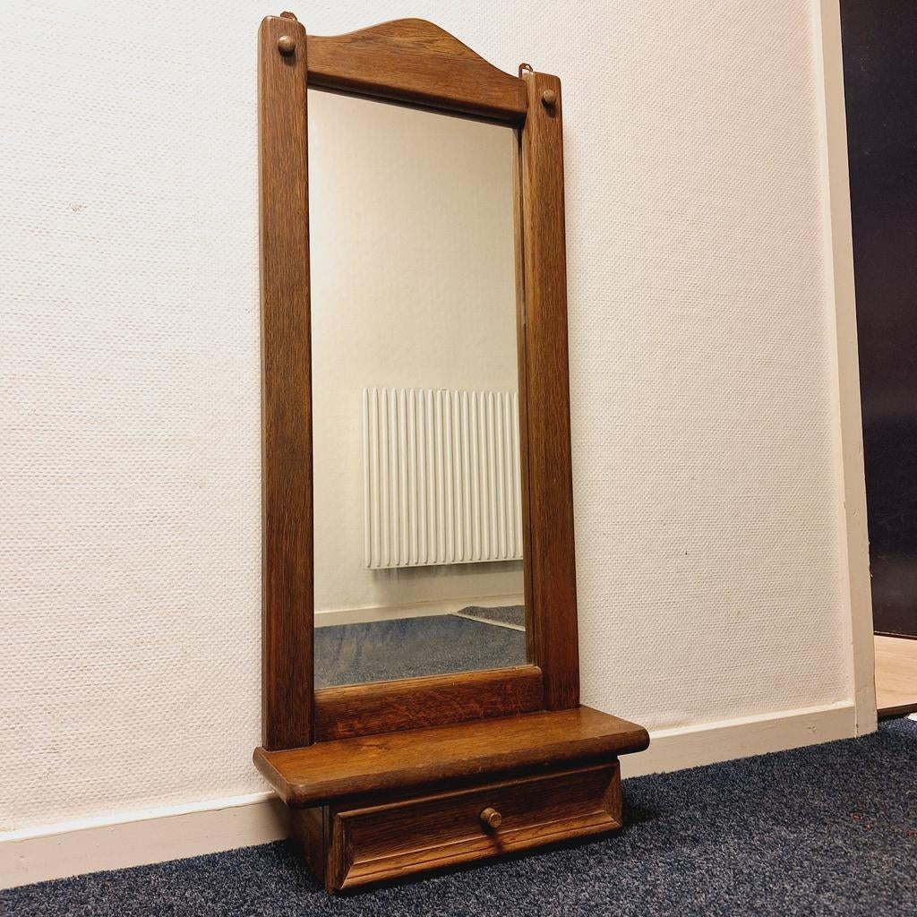 Antieke Houten Spiegel + Opbergdoos (Groot Formaat), Ophalen of Verzenden, Rechthoekig, Minder dan 50 cm, Minder dan 100 cm