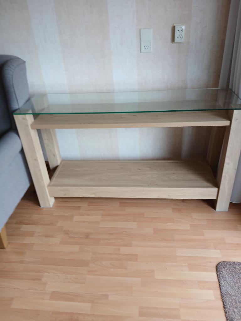 blank eiken side table, Ophalen, Glas, Blank eiken, Zo goed als nieuw